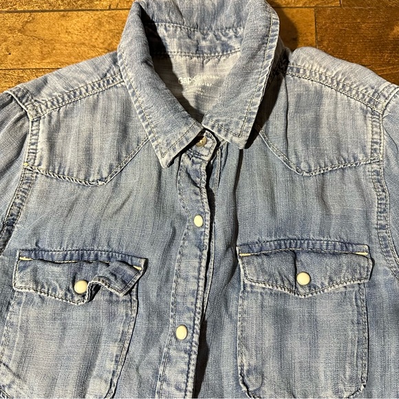 Gap Kids Youth Girls Boy Western Chambray Denim Long Sleeve Pearl Snap‎ Shirt XL - Picture 3 of 4
